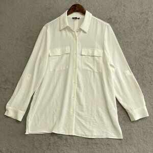 NWOT Hilary Radley Women's Size L White Long Sleeve Button up Blouse